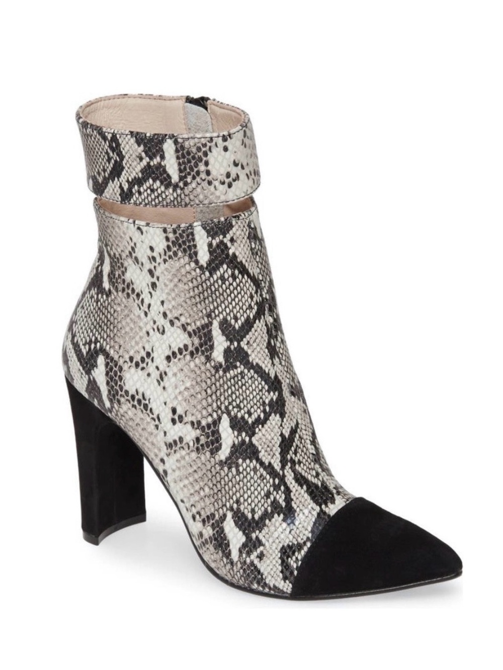 NWOT 42 Gold Kiki Pointed Toe Snakeskin Embossed Suede Heeled Booties Size 7.5M